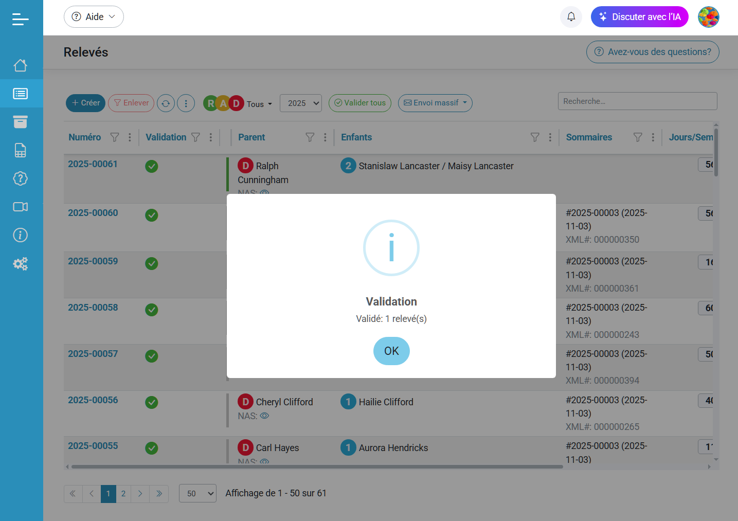 Validation des relevés